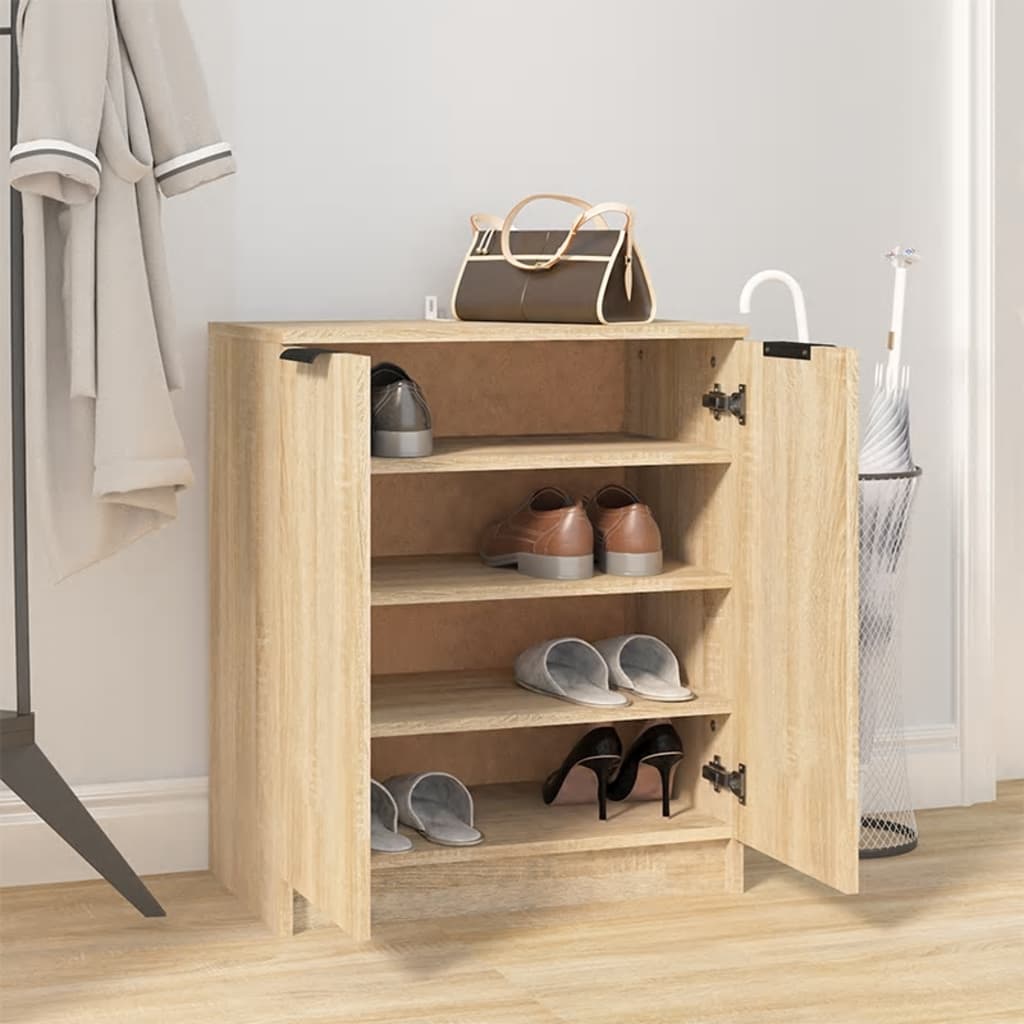 Schoenenkast 59x35x70 cm bewerkt hout sonoma eikenkleurig is nu te koop bij PeponiXL, paradijselijk wonen!