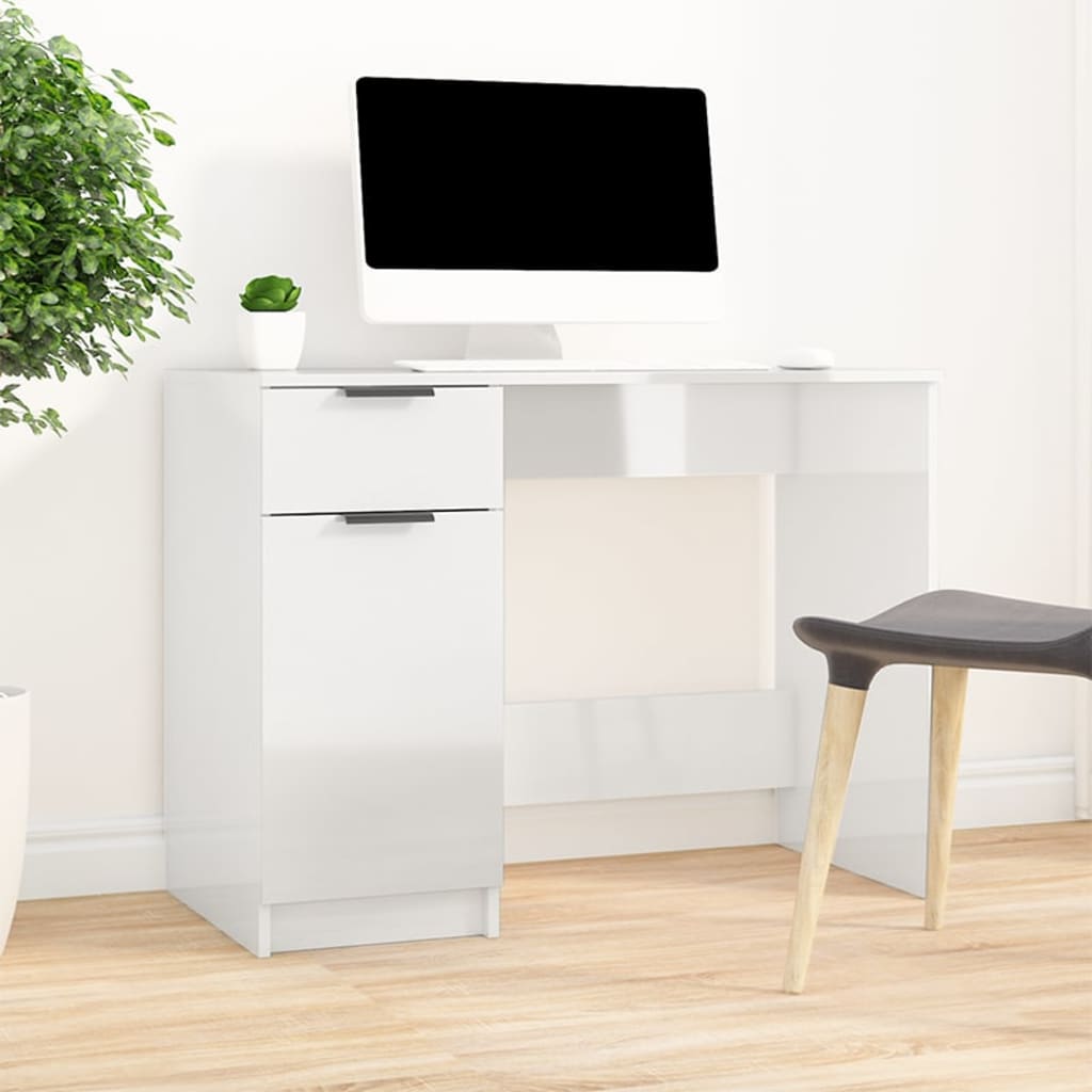 Bureau 100x50x75 cm bewerkt hout hoogglans wit is nu te koop bij PeponiXL, paradijselijk wonen!
