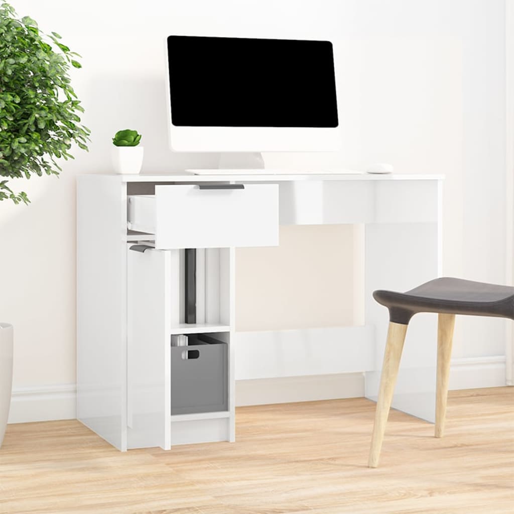 Bureau 100x50x75 cm bewerkt hout hoogglans wit is nu te koop bij PeponiXL, paradijselijk wonen!