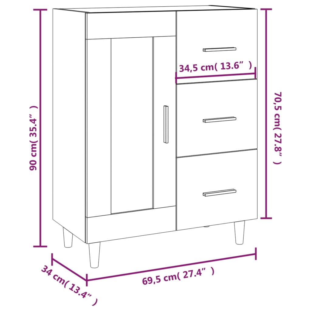 Dressoir 69,5x34x90 cm bewerkt hout betongrijs is nu te koop bij PeponiXL, paradijselijk wonen!