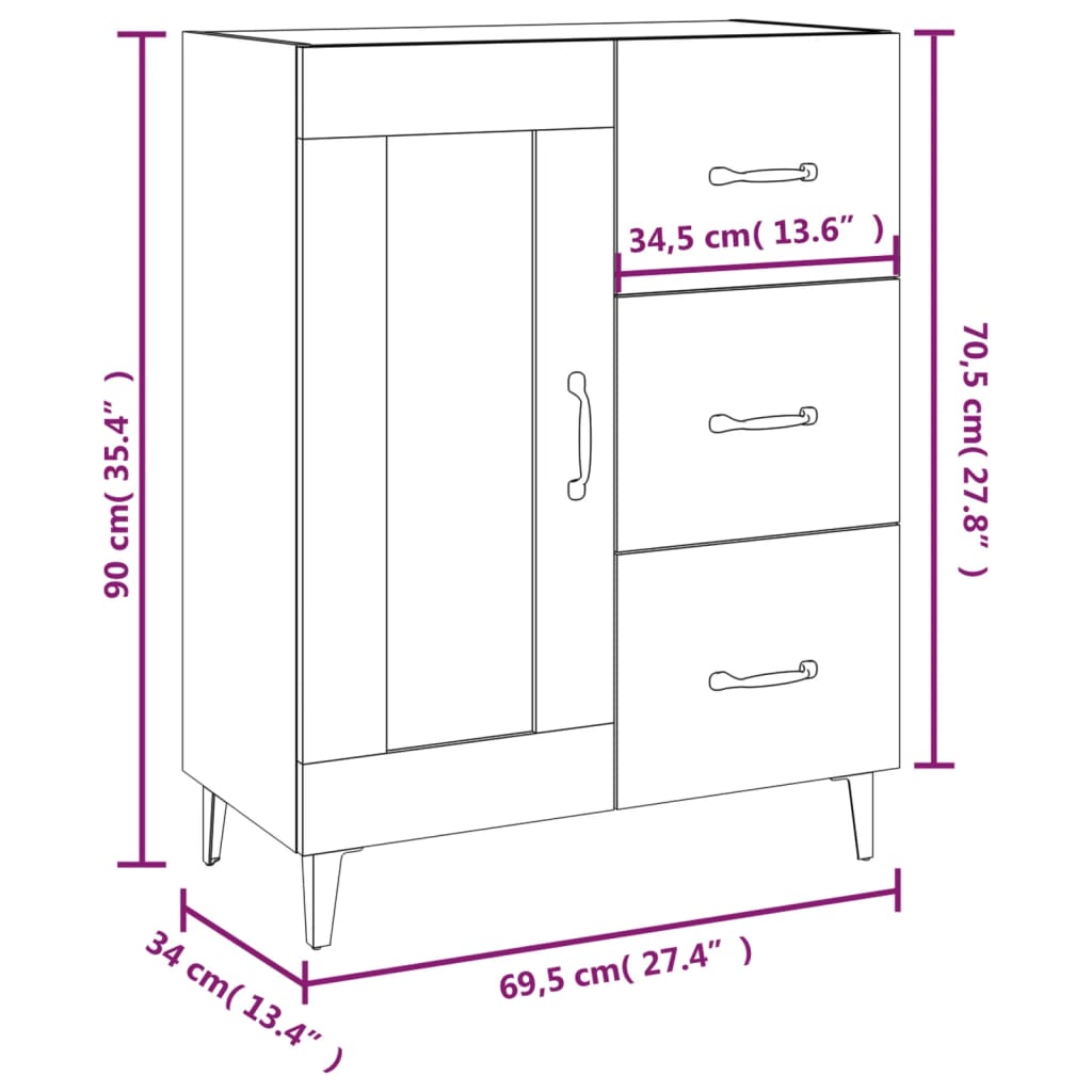 Dressoir 69,5x34x90 cm bewerkt hout sonoma eikenkleurig is nu te koop bij PeponiXL, paradijselijk wonen!