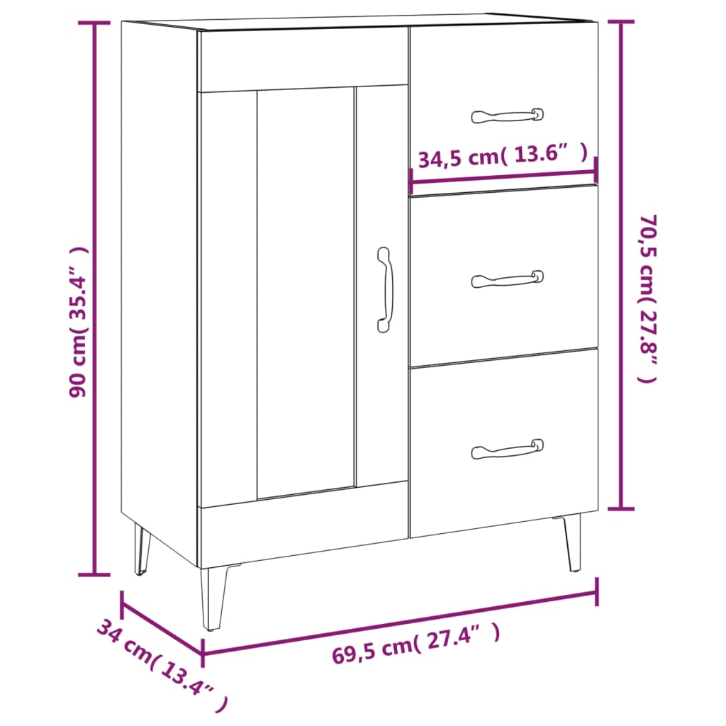 Dressoir 69,5x34x90 cm bewerkt hout betongrijs is nu te koop bij PeponiXL, paradijselijk wonen!