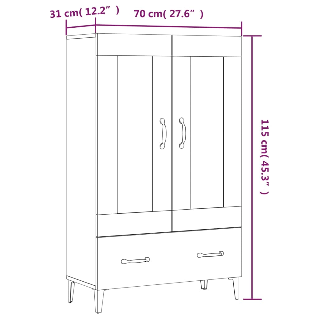 Hoge kast 70x31x115 cm bewerkt hout sonoma eikenkleurig is nu te koop bij PeponiXL, paradijselijk wonen!