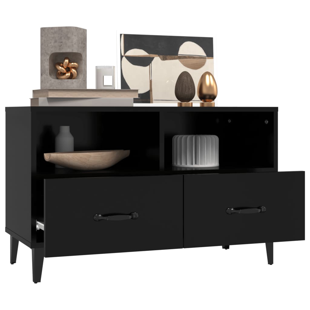 Tv-meubel 80x36x50 cm bewerkt hout zwart is nu te koop bij PeponiXL, paradijselijk wonen!