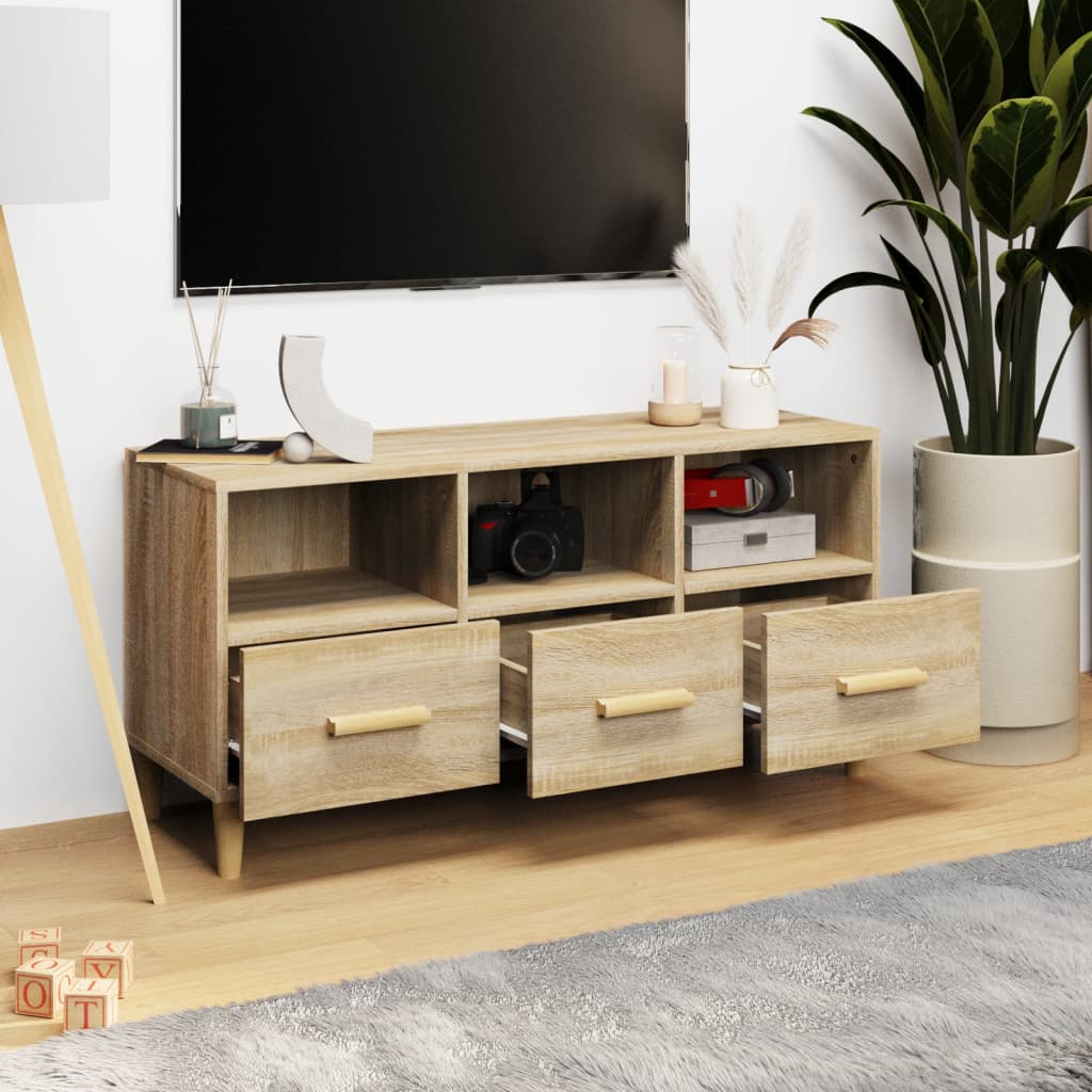 Tv-meubel 102x36x50 cm bewerkt hout sonoma eikenkleurig is nu te koop bij PeponiXL, paradijselijk wonen!