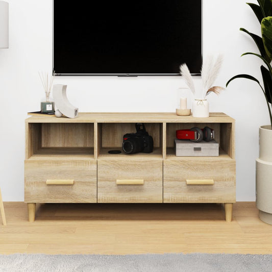 Tv-meubel 102x36x50 cm bewerkt hout sonoma eikenkleurig is nu te koop bij PeponiXL, paradijselijk wonen!
