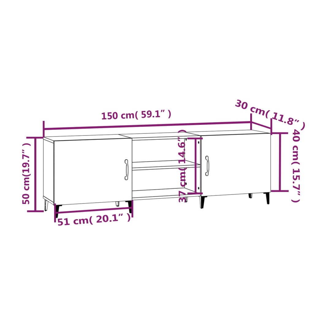 Tv-meubel 150x30x50 cm bewerkt hout betongrijs is nu te koop bij PeponiXL, paradijselijk wonen!