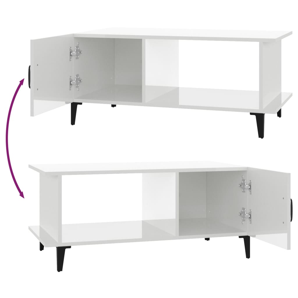 Salontafel 90x50x40 cm bewerkt hout hoogglans wit is nu te koop bij PeponiXL, paradijselijk wonen!