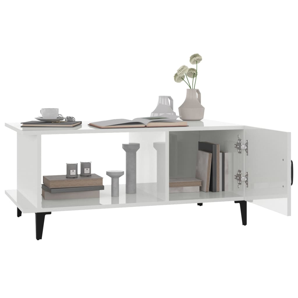 Salontafel 90x50x40 cm bewerkt hout hoogglans wit is nu te koop bij PeponiXL, paradijselijk wonen!