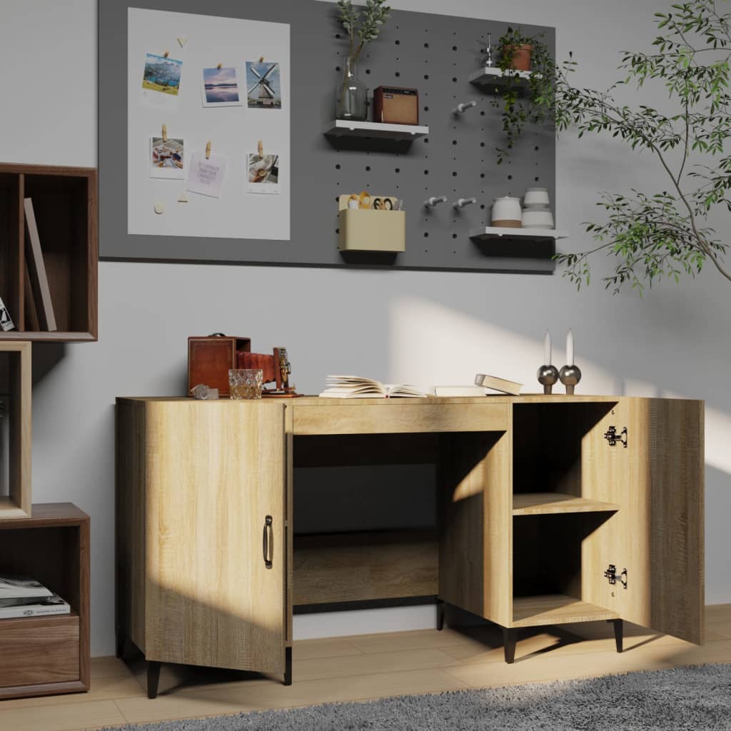 Bureau 140x50x75 cm bewerkt hout sonoma eikenkleurig is nu te koop bij PeponiXL, paradijselijk wonen!