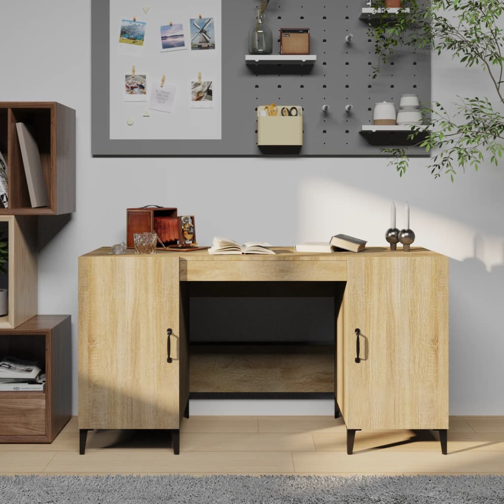 Bureau 140x50x75 cm bewerkt hout sonoma eikenkleurig is nu te koop bij PeponiXL, paradijselijk wonen!
