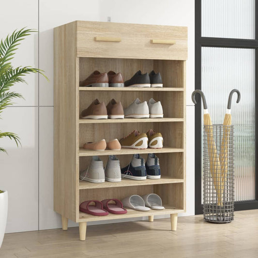 Schoenenkast 60x35x105 cm bewerkt hout sonoma eikenkleurig is nu te koop bij PeponiXL, paradijselijk wonen!