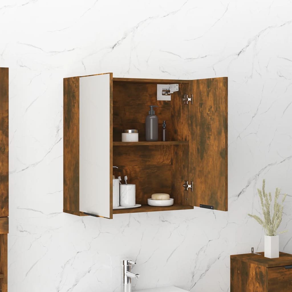 Badkamerkast met spiegel 64x20x67 cm gerookt eikenkleurig is nu te koop bij PeponiXL, paradijselijk wonen!