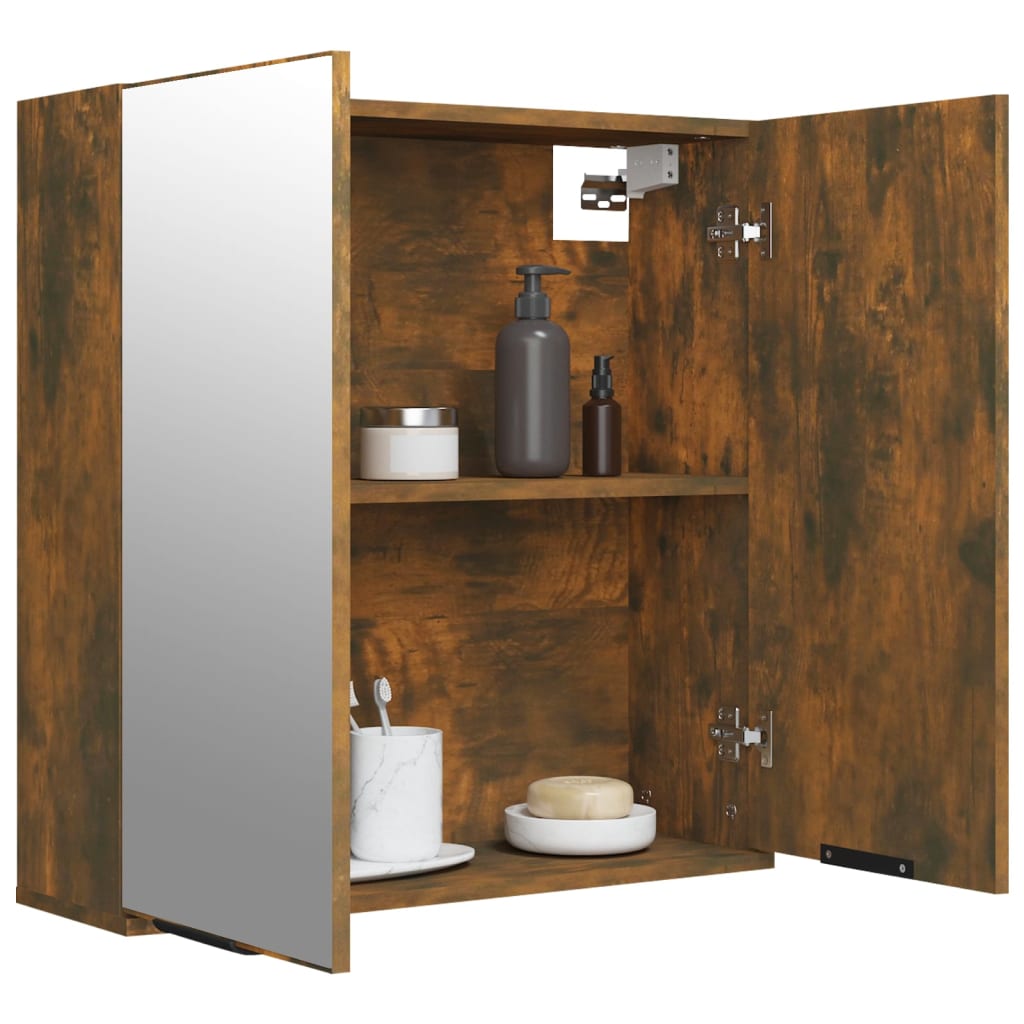 Badkamerkast met spiegel 64x20x67 cm gerookt eikenkleurig is nu te koop bij PeponiXL, paradijselijk wonen!