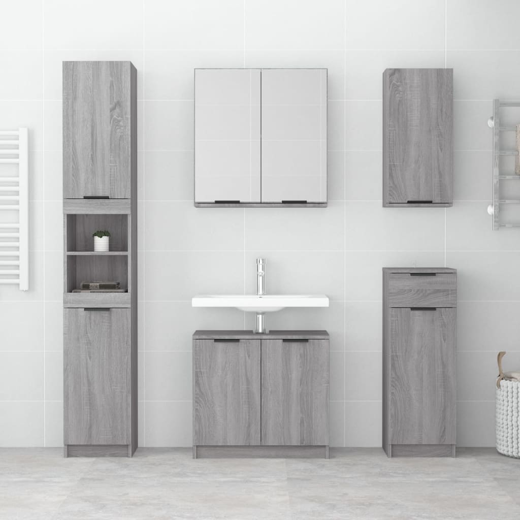 Badkamerkast met spiegel 64x20x67 cm grijs sonoma eikenkleurig is nu te koop bij PeponiXL, paradijselijk wonen!