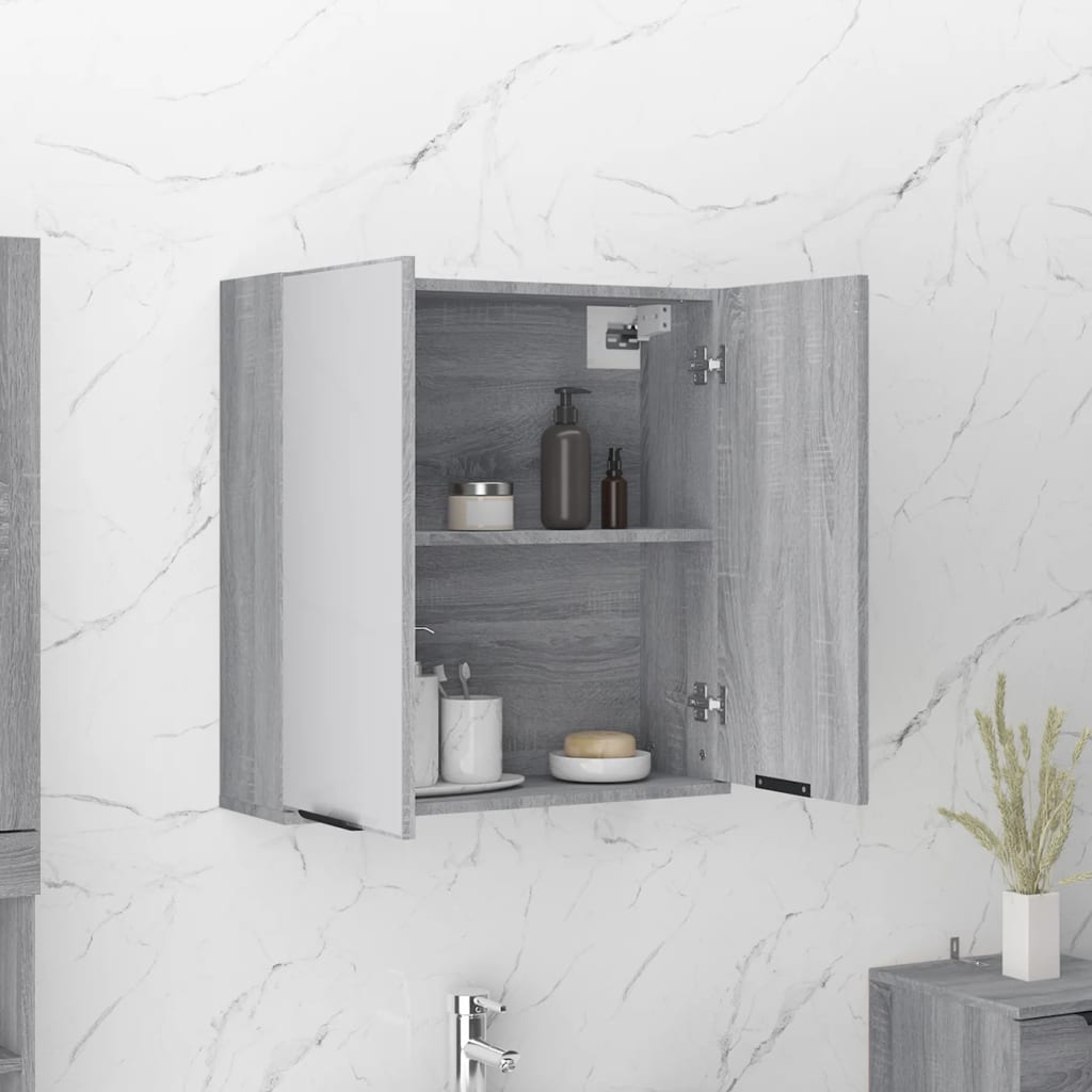 Badkamerkast met spiegel 64x20x67 cm grijs sonoma eikenkleurig is nu te koop bij PeponiXL, paradijselijk wonen!