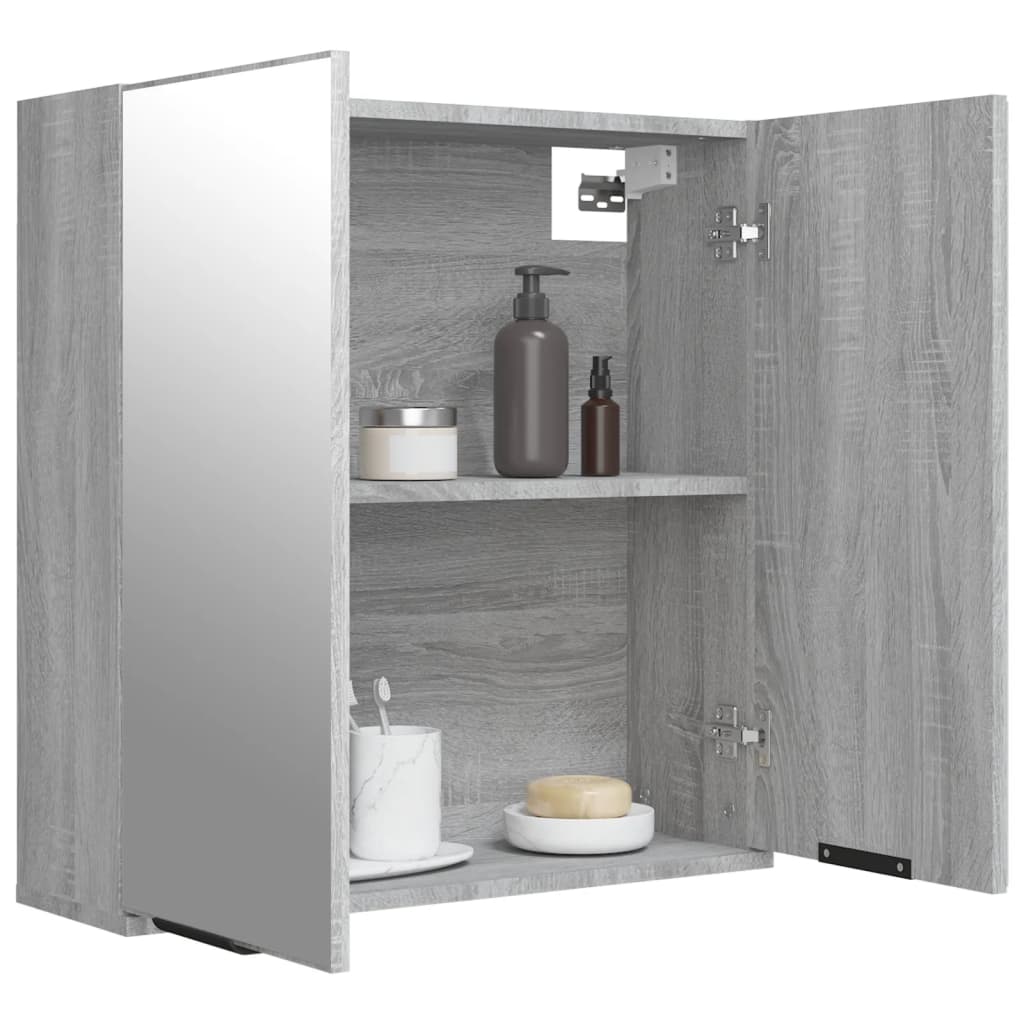Badkamerkast met spiegel 64x20x67 cm grijs sonoma eikenkleurig is nu te koop bij PeponiXL, paradijselijk wonen!