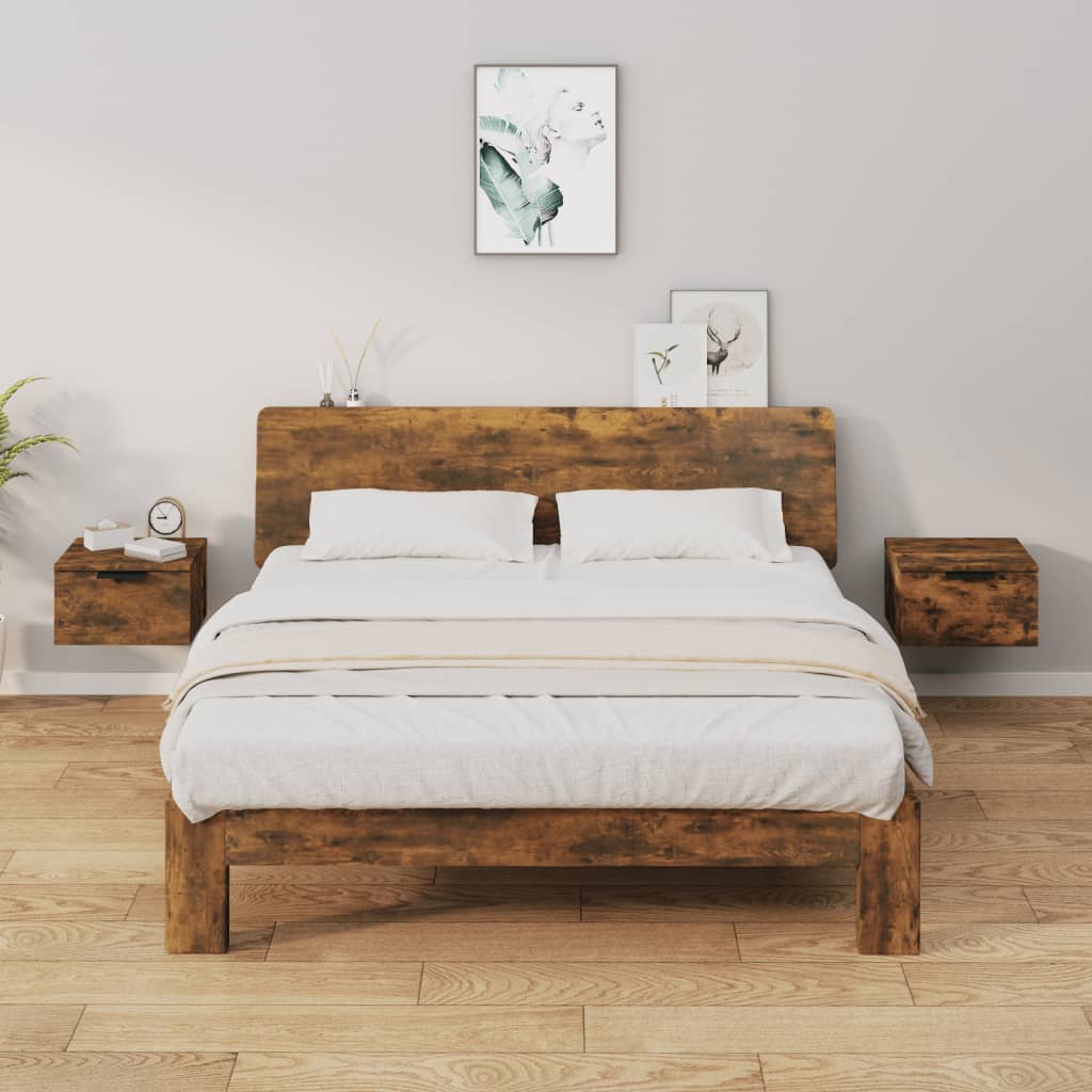Nachtkastjes 2 st wandgemonteerd 34x30x20 cm gerookt eikenkleur is nu te koop bij PeponiXL, paradijselijk wonen!