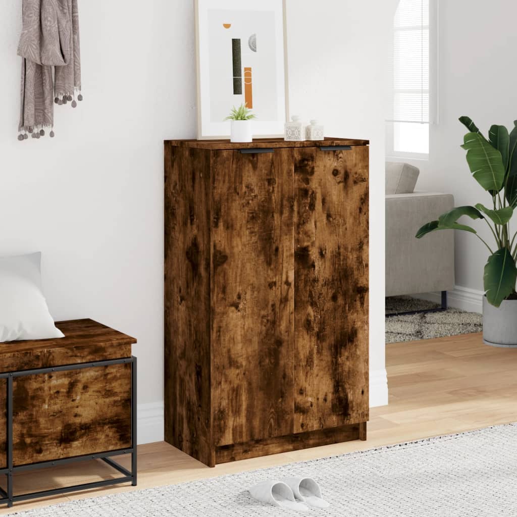 Schoenenkast 59x35x100 cm bewerkt hout gerookt eikenkleurig is nu te koop bij PeponiXL, paradijselijk wonen!