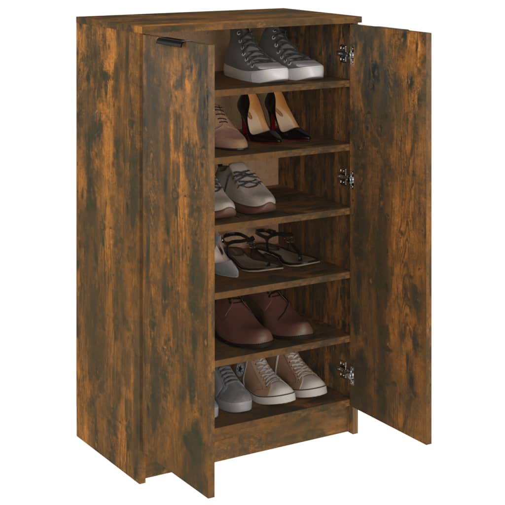 Schoenenkast 59x35x100 cm bewerkt hout gerookt eikenkleurig is nu te koop bij PeponiXL, paradijselijk wonen!