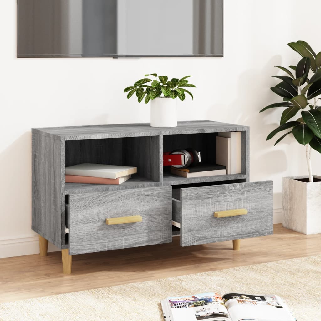 Tv-meubel 80x36x50 cm bewerkt hout grijs sonoma eikenkleurig is nu te koop bij PeponiXL, paradijselijk wonen!