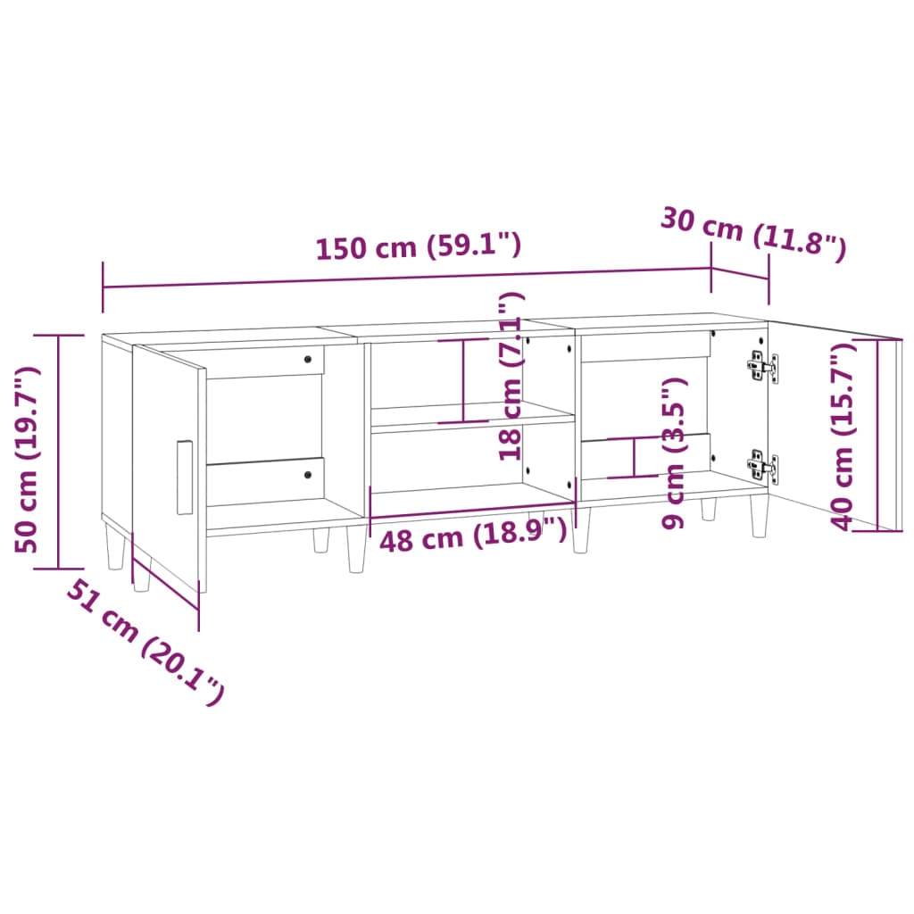 Tv-meubel 150x30x50 cm bewerkt hout gerookt eikenkleurig is nu te koop bij PeponiXL, paradijselijk wonen!