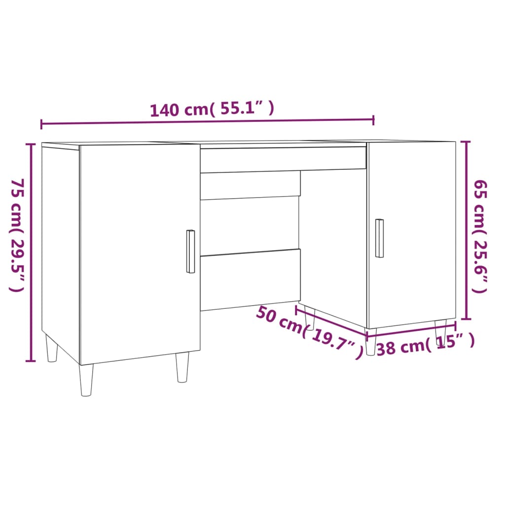 Bureau 140x50x75 cm bewerkt hout grijs sonoma eikenkleurig is nu te koop bij PeponiXL, paradijselijk wonen!