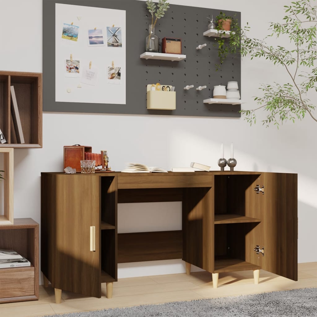 Bureau 140x50x75 cm bewerkt hout bruin eikenkleur is nu te koop bij PeponiXL, paradijselijk wonen!