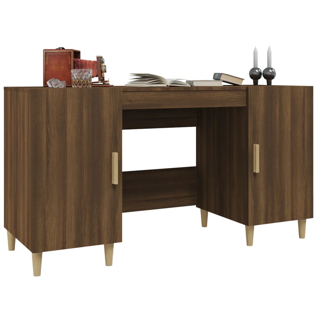 Bureau 140x50x75 cm bewerkt hout bruin eikenkleur is nu te koop bij PeponiXL, paradijselijk wonen!