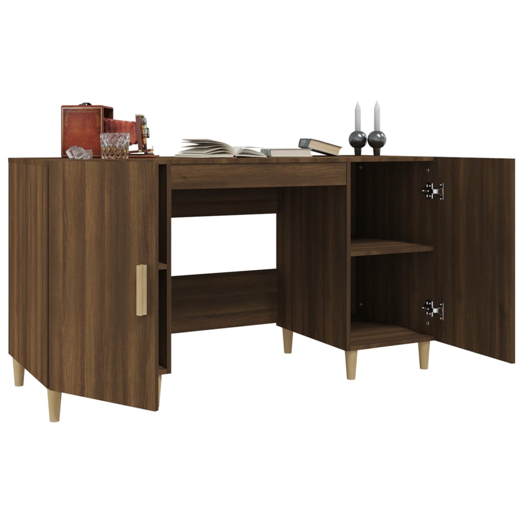 Bureau 140x50x75 cm bewerkt hout bruin eikenkleur is nu te koop bij PeponiXL, paradijselijk wonen!