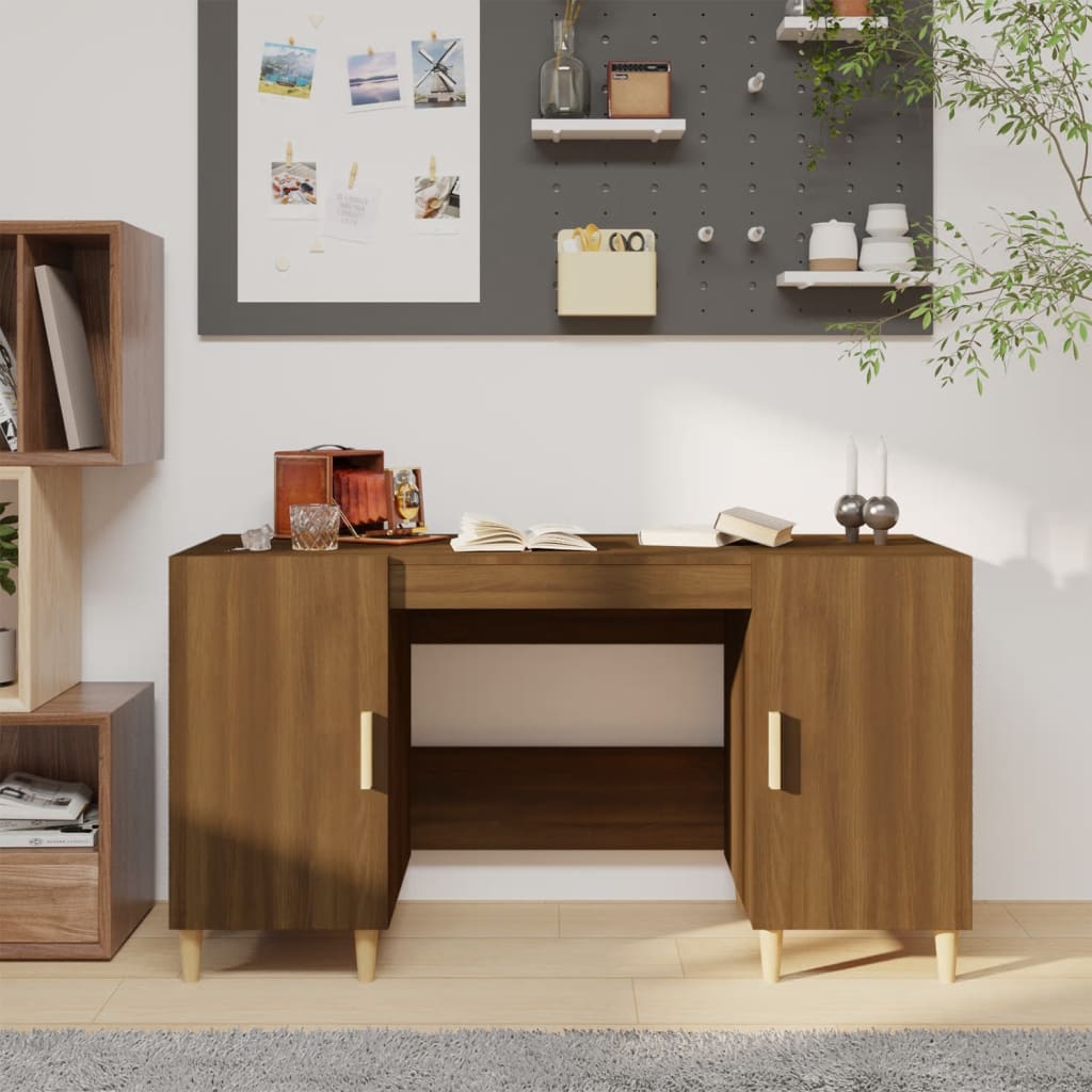 Bureau 140x50x75 cm bewerkt hout bruin eikenkleur is nu te koop bij PeponiXL, paradijselijk wonen!