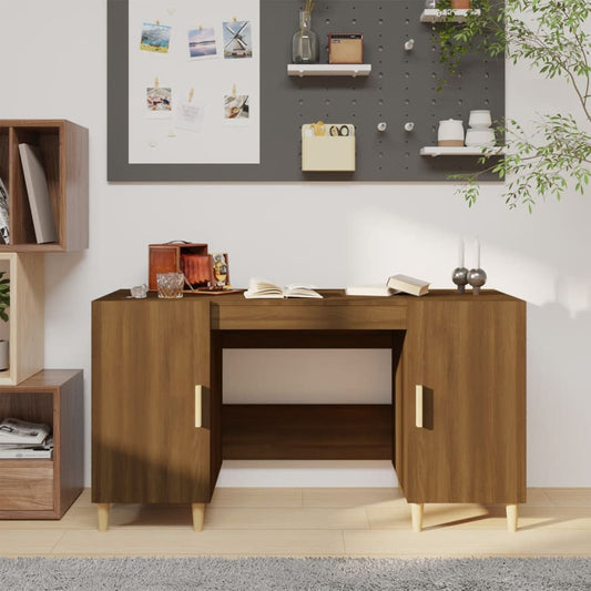 Bureau 140x50x75 cm bewerkt hout bruin eikenkleur is nu te koop bij PeponiXL, paradijselijk wonen!