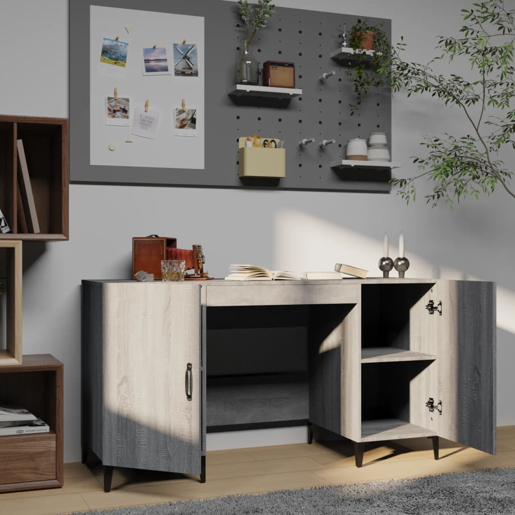 Bureau 140x50x75 cm bewerkt hout grijs sonoma eikenkleurig is nu te koop bij PeponiXL, paradijselijk wonen!