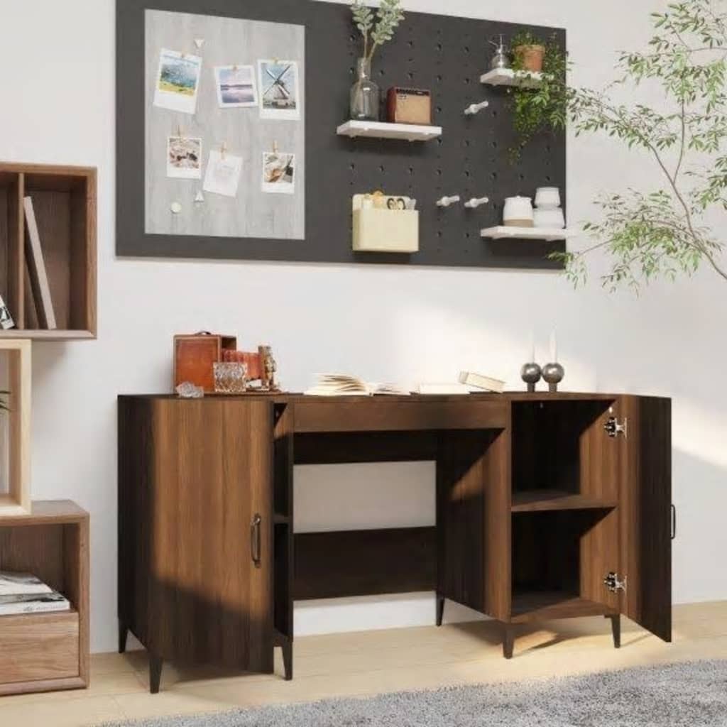 Bureau 140x50x75 cm bewerkt hout bruin eikenkleur is nu te koop bij PeponiXL, paradijselijk wonen!