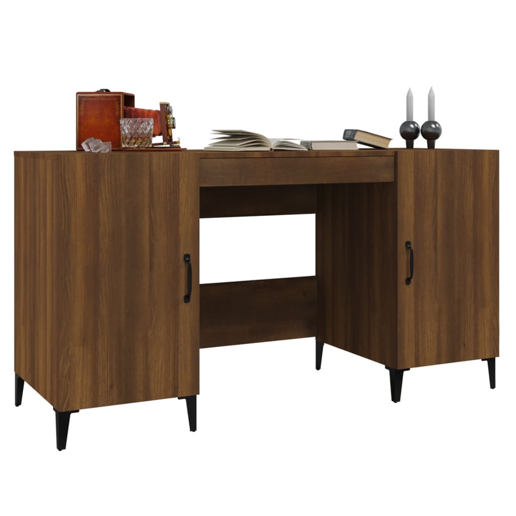 Bureau 140x50x75 cm bewerkt hout bruin eikenkleur is nu te koop bij PeponiXL, paradijselijk wonen!