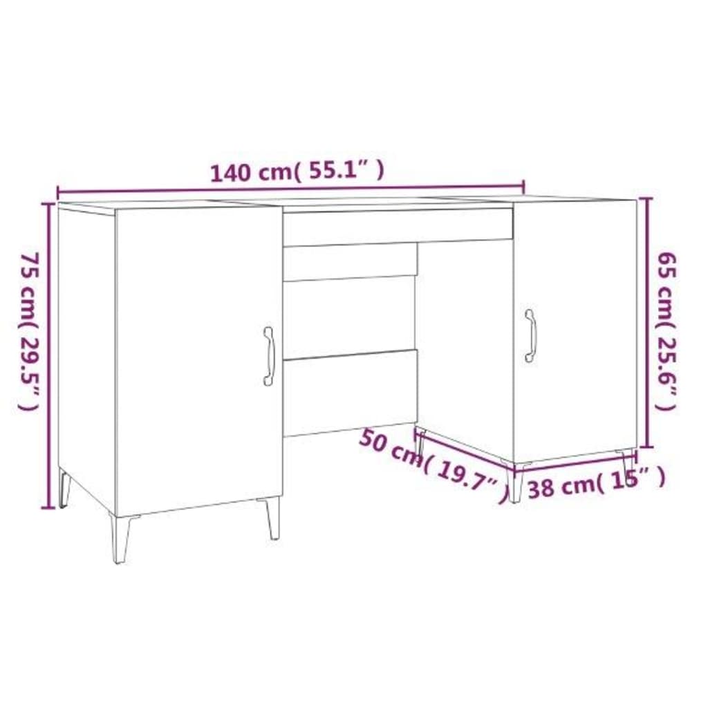 Bureau 140x50x75 cm bewerkt hout bruin eikenkleur is nu te koop bij PeponiXL, paradijselijk wonen!