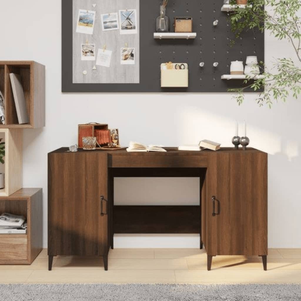 Bureau 140x50x75 cm bewerkt hout bruin eikenkleur is nu te koop bij PeponiXL, paradijselijk wonen!