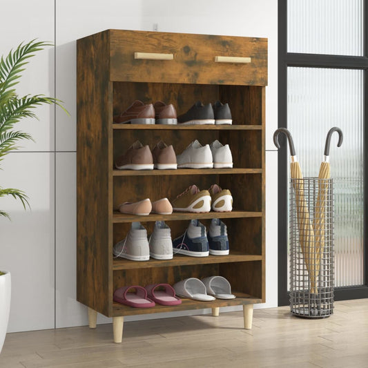 Schoenenkast 60x35x105 cm bewerkt hout gerookt eikenkleurig is nu te koop bij PeponiXL, paradijselijk wonen!