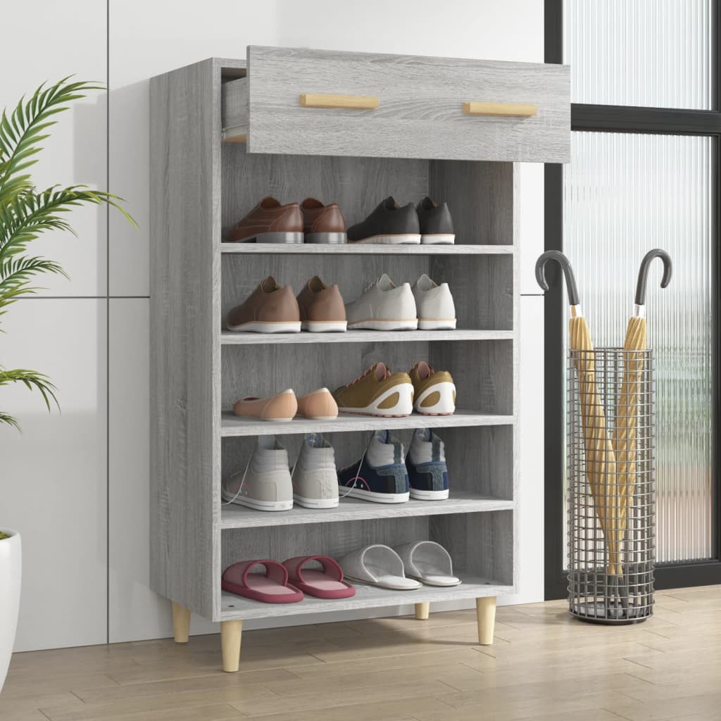 Schoenenkast 60x35x105 cm bewerkt hout grijs sonoma eikenkleur is nu te koop bij PeponiXL, paradijselijk wonen!