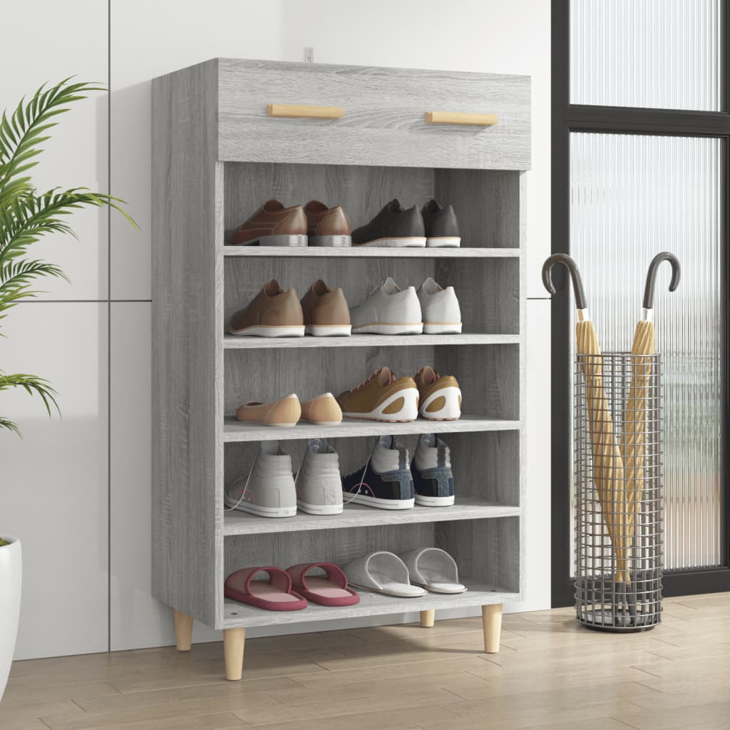Schoenenkast 60x35x105 cm bewerkt hout grijs sonoma eikenkleur is nu te koop bij PeponiXL, paradijselijk wonen!