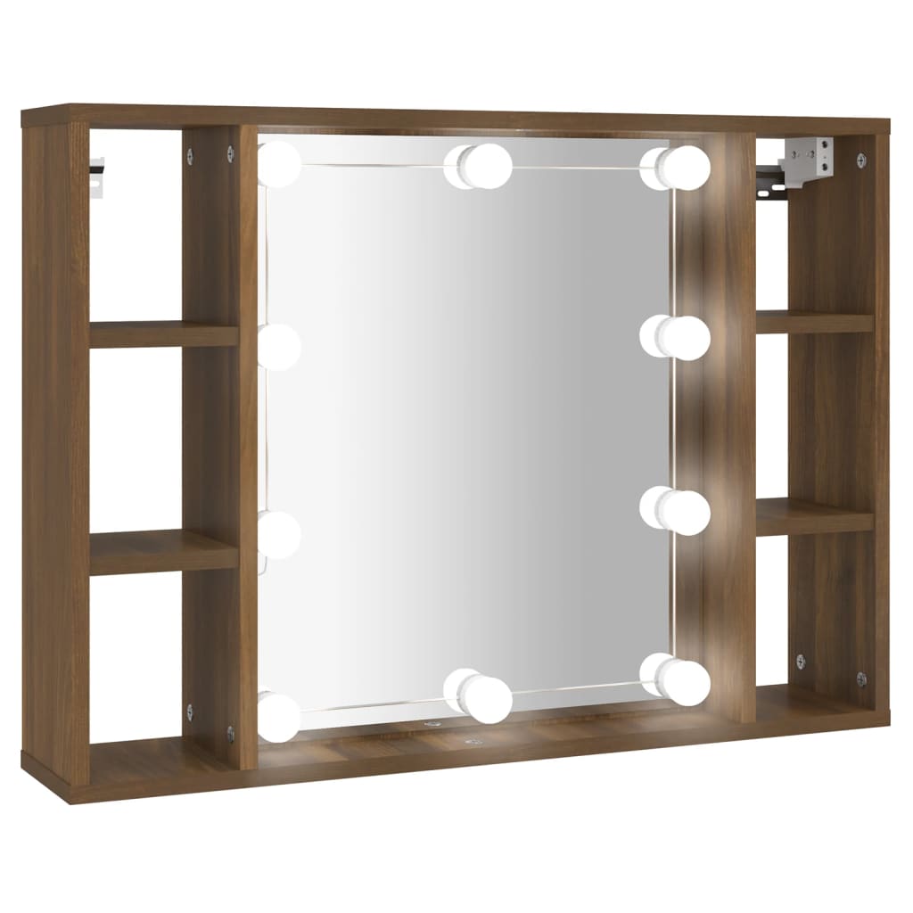 Spiegelkast met LED-verlichting 76x15x55 cm bruin eikenkleur is nu te koop bij PeponiXL, paradijselijk wonen!
