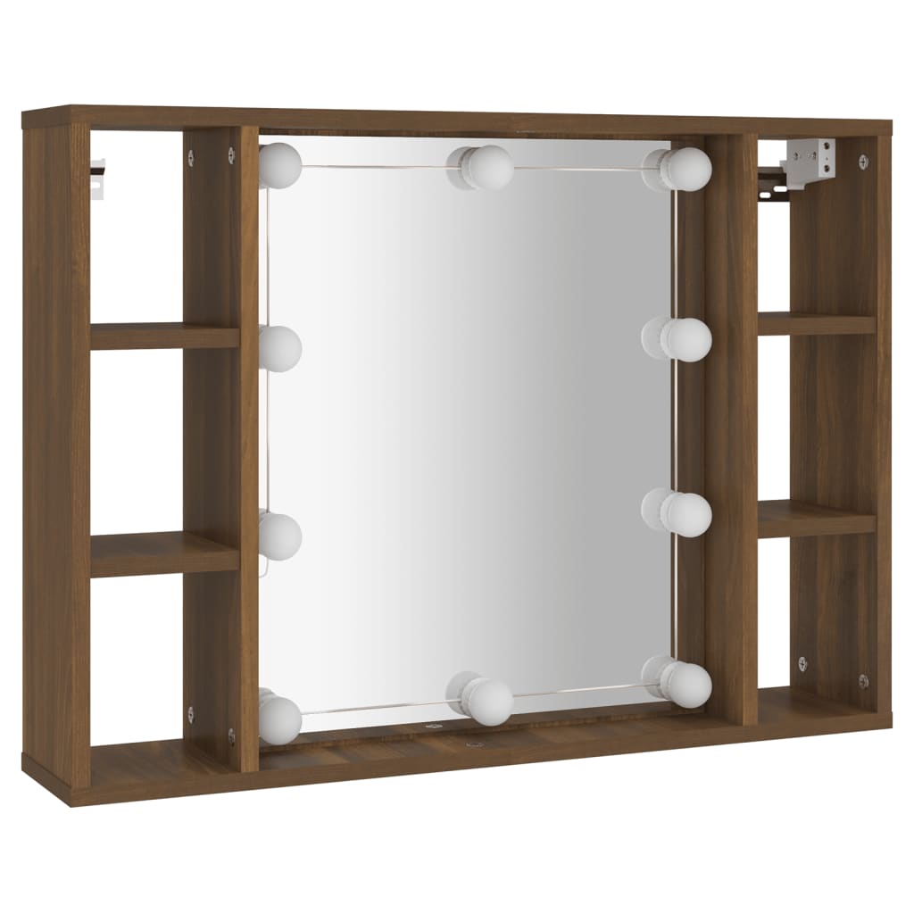 Spiegelkast met LED-verlichting 76x15x55 cm bruin eikenkleur is nu te koop bij PeponiXL, paradijselijk wonen!
