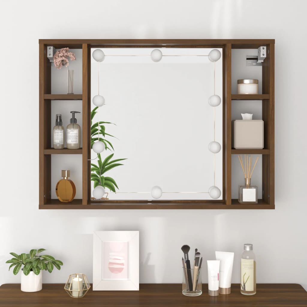 Spiegelkast met LED-verlichting 76x15x55 cm bruin eikenkleur is nu te koop bij PeponiXL, paradijselijk wonen!