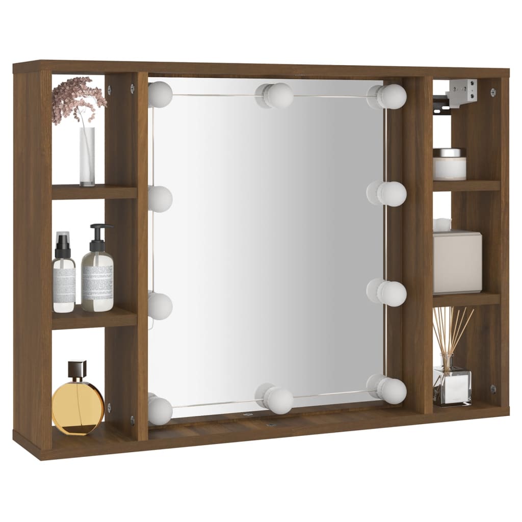 Spiegelkast met LED-verlichting 76x15x55 cm bruin eikenkleur is nu te koop bij PeponiXL, paradijselijk wonen!