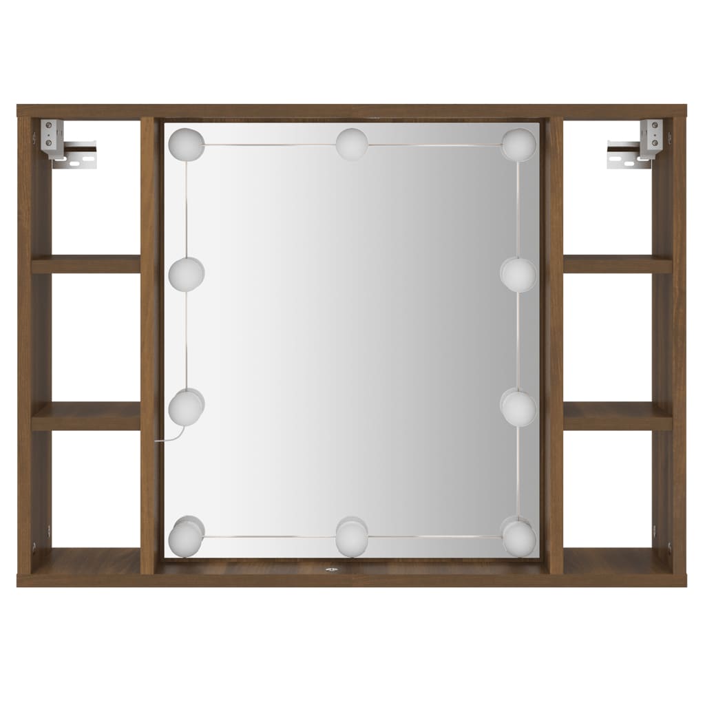 Spiegelkast met LED-verlichting 76x15x55 cm bruin eikenkleur is nu te koop bij PeponiXL, paradijselijk wonen!
