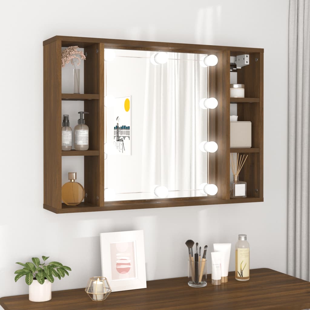Spiegelkast met LED-verlichting 76x15x55 cm bruin eikenkleur is nu te koop bij PeponiXL, paradijselijk wonen!
