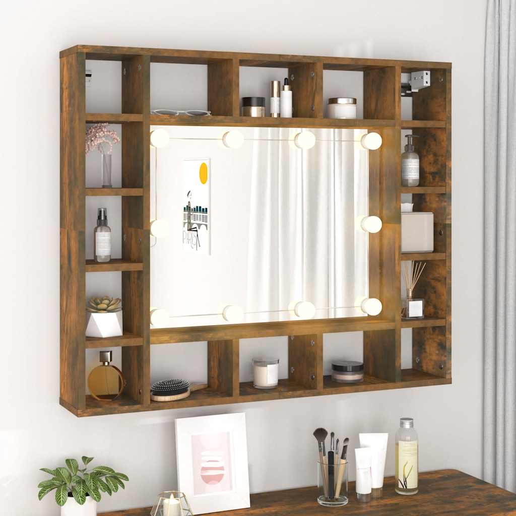 Spiegelkast met LED-verlichting 91x15x76,5 cm gerookt eiken is nu te koop bij PeponiXL, paradijselijk wonen!