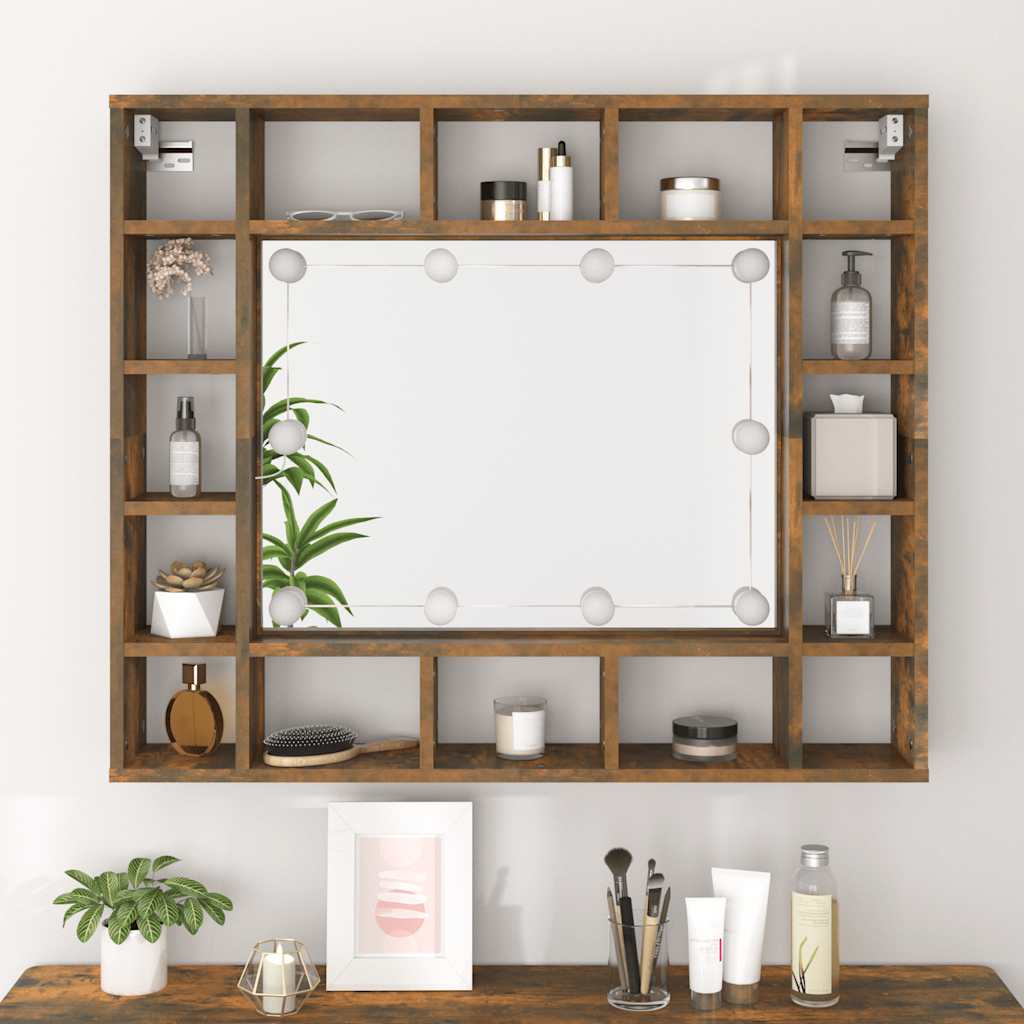 Spiegelkast met LED-verlichting 91x15x76,5 cm gerookt eiken is nu te koop bij PeponiXL, paradijselijk wonen!