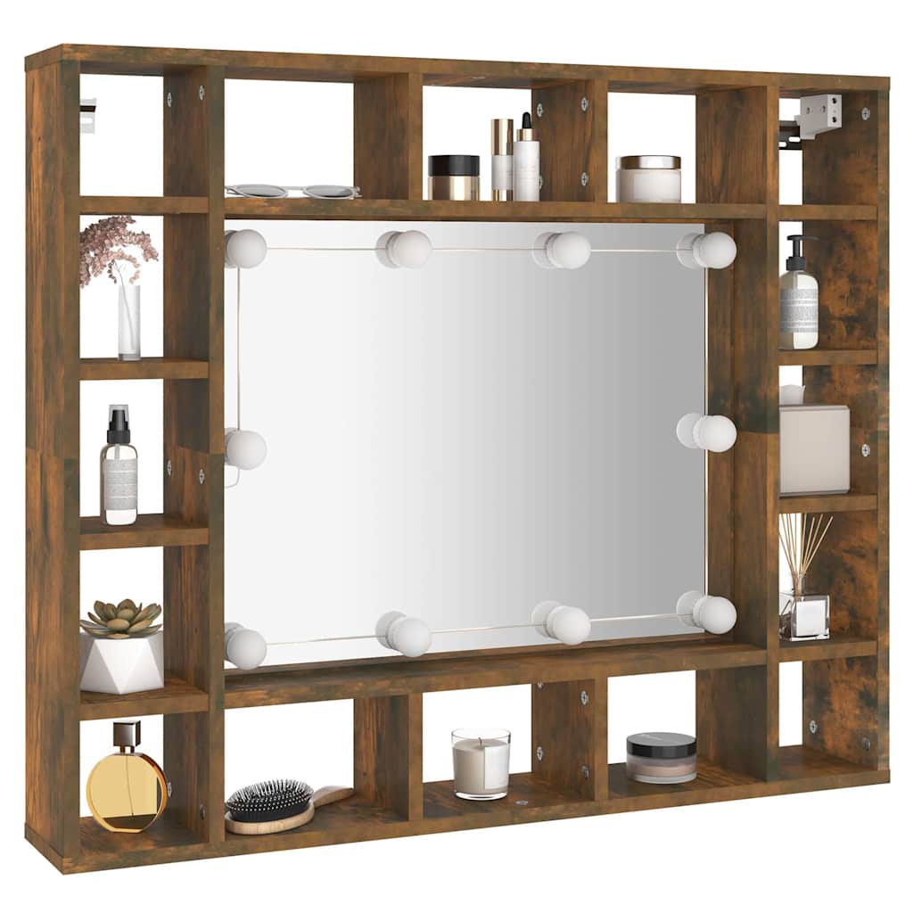 Spiegelkast met LED-verlichting 91x15x76,5 cm gerookt eiken is nu te koop bij PeponiXL, paradijselijk wonen!