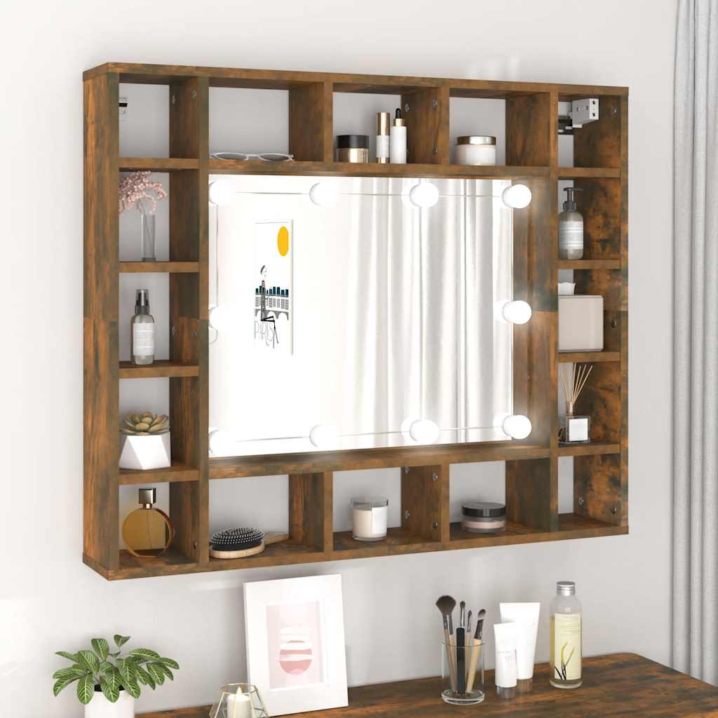 Spiegelkast met LED-verlichting 91x15x76,5 cm gerookt eiken is nu te koop bij PeponiXL, paradijselijk wonen!